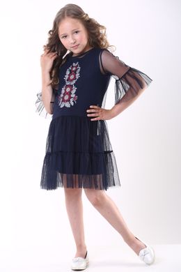 Вишите плаття для дівчинки темно-синього кольору "Ромашкове" (PLd-117-083-Tr), 110