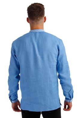 Блакитна чоловіча сорочка-вишиванка зі стійкою та довгим рукавом UKR-1151, 42, льон