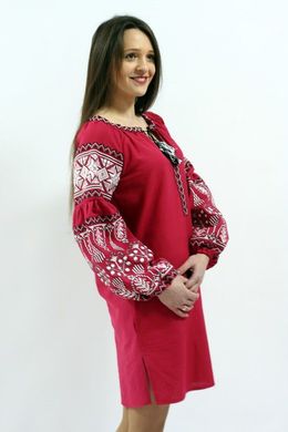 Класична сукня-вишиванка "Розкіш" із вишневого полотна для жінок (PL-035-150-D-chr), 42