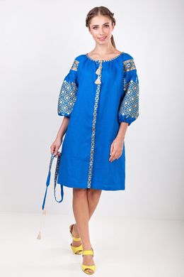 Платье для женщин из льна цвета индиго "Лучезара" (СЖ-38 3/4, ПОЖ-10б), 42