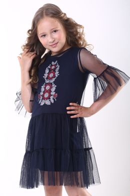 Вишите плаття для дівчинки темно-синього кольору "Ромашкове" (PLd-117-083-Tr), 110