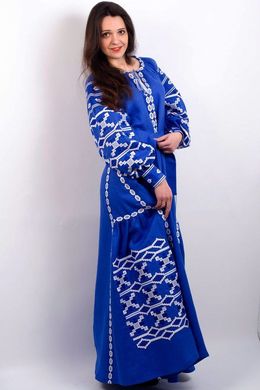 Ярко-синее длинное платье "Грация" из натурального льна с вышивкой для женщин (PL-031-152-L-blu), 42