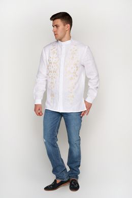 Чоловіча вишита сорочка з настрочними планками біла UKR-1186, 50, льон