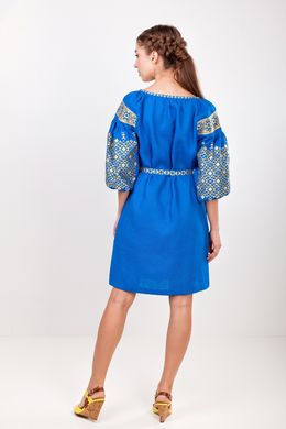 Платье для женщин из льна цвета индиго "Лучезара" (СЖ-38 3/4, ПОЖ-10б), 42
