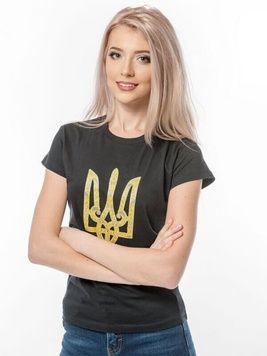 Жіноча футболка з принтом &laquo;Тризуб Ukraine&raquo;, чорна (es-928), M
