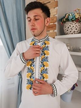 Чоловіча вишита сорочка з довгими рукавами (S-119-01), 40, віскоза