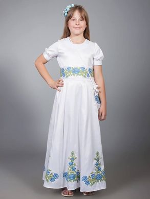 Довге ошатне плаття із білого королівського атласу з квітковою вишивкою для дівчаток (gpv-13-01), 26, льон, тіар