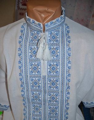 Стилізована сорочка "Американка" із льону або полотна з вишивкою хрестиком для чоловіків (GNM-01940), 40, домоткане полотно