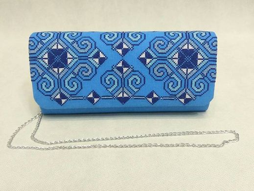 Вишитий клатч із льону синьо-блакитного кольору з національним орнаментом "Елегія" для жінок (KL-011-163-bl)