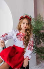 Вышитый яркий костюм для девочки с красной вышивкой (OS-0217), 2 года, габардин