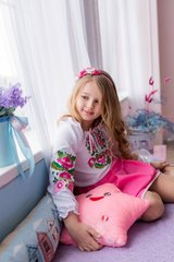 Вишитий ніжний костюм для дівчинки з рожевою вишивкою (OS-0294), 2 роки, габардин