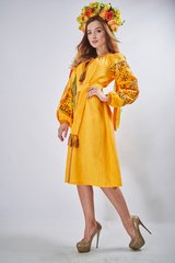 Яскрава сукня-міді з натурального льону прикрашене вишивкою "Оберіг" (PL-046-164-L), 42