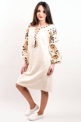 Молочна вишита сукня прямого силуету "Чарівність" із домотканого полотна для жінок (PL-045-066-D), 40