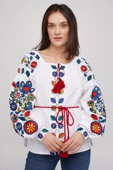 Вышиванка, женская вышитая блузка на домотканом полотне (GNM-02836), 40, домотканое полотно