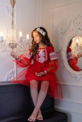 Вышитое красное платье Нежность для девочки (OS-0103), 2 года, габардин