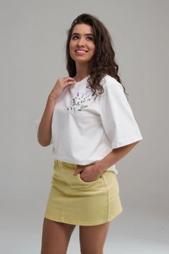 ЖІНОЧА ВИШИТА ФУТБОЛКА "ЛАВАНДА" МОЛОЧНОГО КОЛЬОРУ(LS-110356331-42), XXS-XS, бавовна