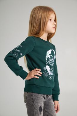 Рождественский зеленый свитшот для девочек с Дедом Морозом (UKRS-6617), 152, трикотаж
