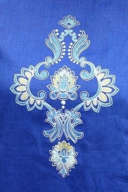 Яскраве літнє плаття "Перо павича" із синього льону з українським орнаментом для жінок (PL-004-144-L), 42