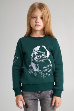 Рождественский зеленый свитшот для девочек с Дедом Морозом (UKRS-6617), 152, трикотаж