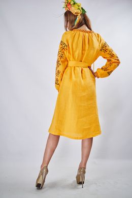 Яркое платье-миди из натурального льна украшенное вышивкой "Оберег" (PL-046-164-L), 42