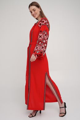 Гурт. Вишита жіноча сукня червоного кольору DB-grt-0009, S, льон