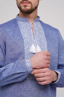 Красивая мужская вышиванка на домотканом полотне под джинс (GNM-02320), 42, домотканое полотно, лен