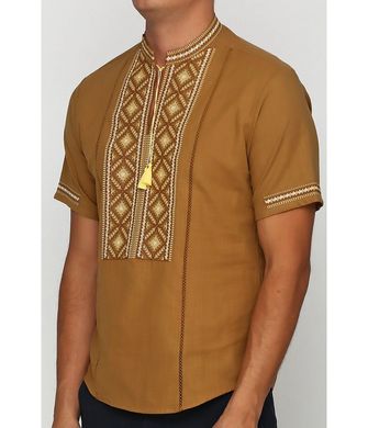 Мужская рубашка горчичного цвета с вышивкой желтого и коричнивего цвета (М-423-12), 46