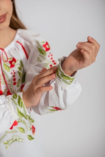 ВИШИВАНКА ДЛЯ ДІВЧИНКИ "КОЛИСКОВА КВІТІВ" БІЛА З КОЛЬОРОВОЮ ВИШИВКОЮ (BLd-36-18-clr), 116, домоткане полотно