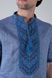 Синя чоловіча вишита сорочка зі стійкою і коротким рукавом UKR-1203, 58, льон