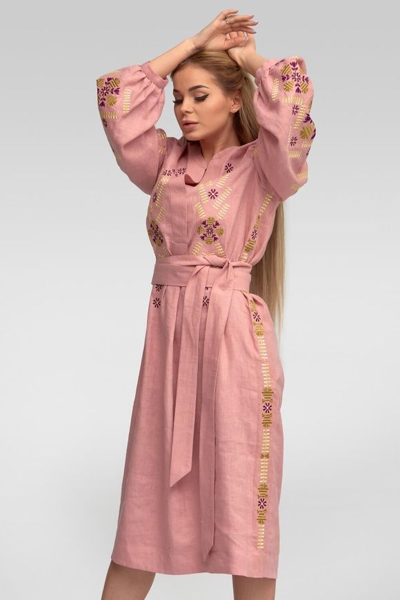 Жіноча вишита сукня Amaranth Pink UKR-4177, L, льон