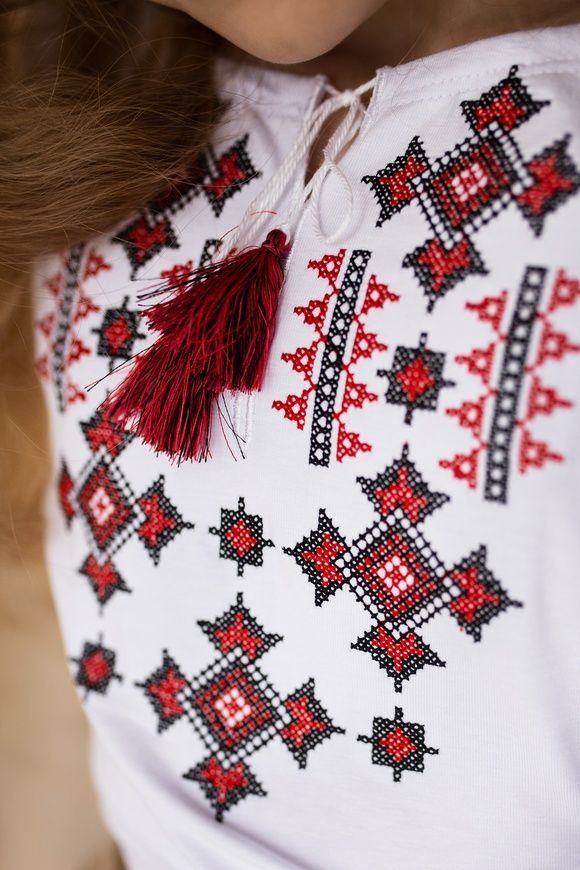Вишиванка трикотажная для дівчинки біла з довгим рукавом "Зоряне сяйво" (mrg-df040-8888), 92, французький трикотаж