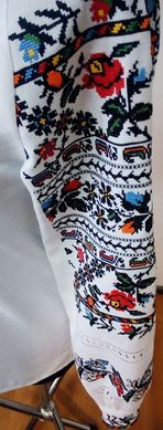 Перфорированная блузка из полотна с отложным воротником и расписной вышивкой для женщин (GNM-01765), 40, домотканое полотно белое