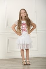 Вышитое трикотажное платье белое для девочек Нежность (PLd-151-100-Tr), 110, трикотаж