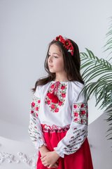Красивая вышиванка с красной вышивкой для девочки (OS-4958), 4 года, домоткане полотно