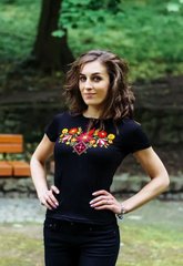 Женская вышитая футболка черная "Лесная песня" (LS-91110281-44), XXL, вискоза