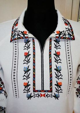 Перфорированная блузка из полотна с отложным воротником и расписной вышивкой для женщин (GNM-01765), 40, домотканое полотно белое