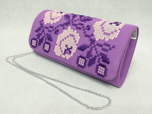 Яркий фиолетовый клатч из домотканого полотна с украинской вышивкой "Обаяние" для женщин (KL-011-066)