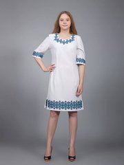 Біла сукня напівприталеного крою із тіара з синьо-чорною вишивкою для жінок (gpv-22-02), 40, льон, тіар