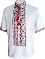 Мужская вышиванка из льна, габардина или полотна с традиционным украинским орнаментом (GNM-01874), 40, габардин белый