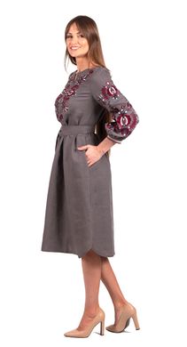 Жіноча лляна сіра сукня з вишивкою (FM-5026), XS, льон