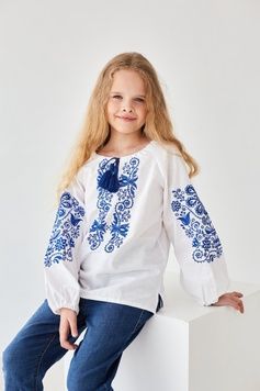 Вишиванка для дівчинки "Орнамент" з синьою вишивкою (mrg-rd209-8888), 104, бязь