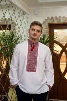 Чоловіча сорочка натуральна з вишитим вручну старовинним орнаментом "Староукраїнська" (GNM-02142), 40, льон натурального кольору