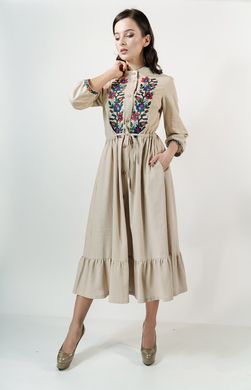 Вишита елегантна бежева сукня Шепіт кольору для жінок (Pl-048-088), 42