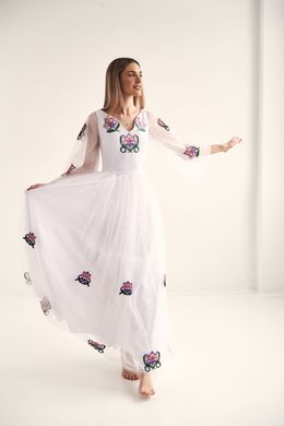 Вышитое женское белое платье (D-133-01), 40, тиар