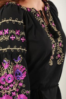 Неймовірно красива жіноча та яскрава вишиванка на чорному домотканому полотні "Бохо" (GNM-02210), 40, льон чорний