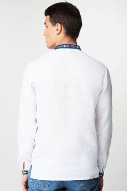 ЧоЧоловіча біла сорочка з яскравою вишивкою (FM-0738), S, льон