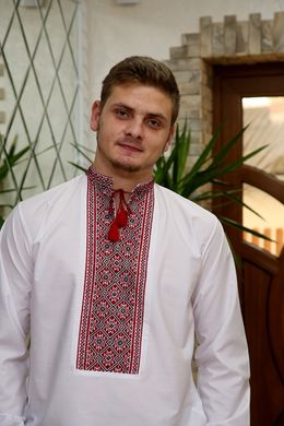 Чоловіча сорочка натуральна з вишитим вручну старовинним орнаментом "Староукраїнська" (GNM-02142), 40, льон натурального кольору