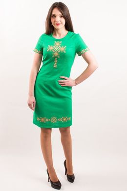 Зелёное приталенное платье "Изысканность" из льна с геометрической вышивкой для женщин (PL-022-111-L-grn), 40