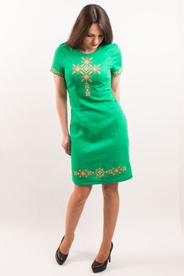 Зелёное приталенное платье "Изысканность" из льна с геометрической вышивкой для женщин (PL-022-111-L-grn), 40