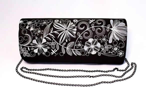 Контрастний розписний клатч із чорного тіар-габардину з вишивкою "Романтика" для жінок (KL-011-126-ch)
